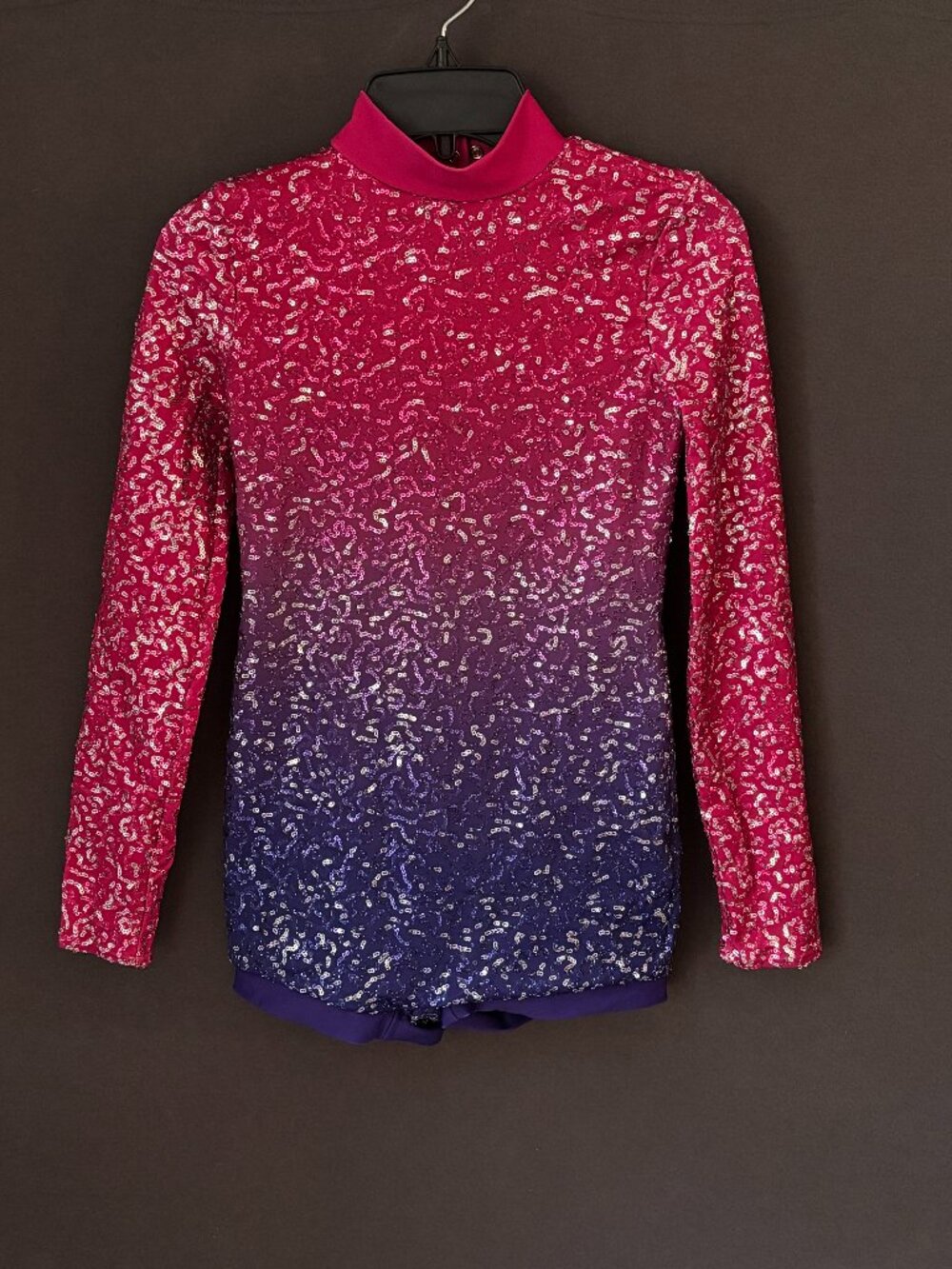 Weissman Pink Purple Ombre Sequin Mock Neck Strappy Biketard Dance Costume MC